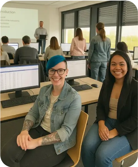 Pflegeschülerinnen im modernen EDV-Unterricht der HÖHER Akademie Pflegeausbildung