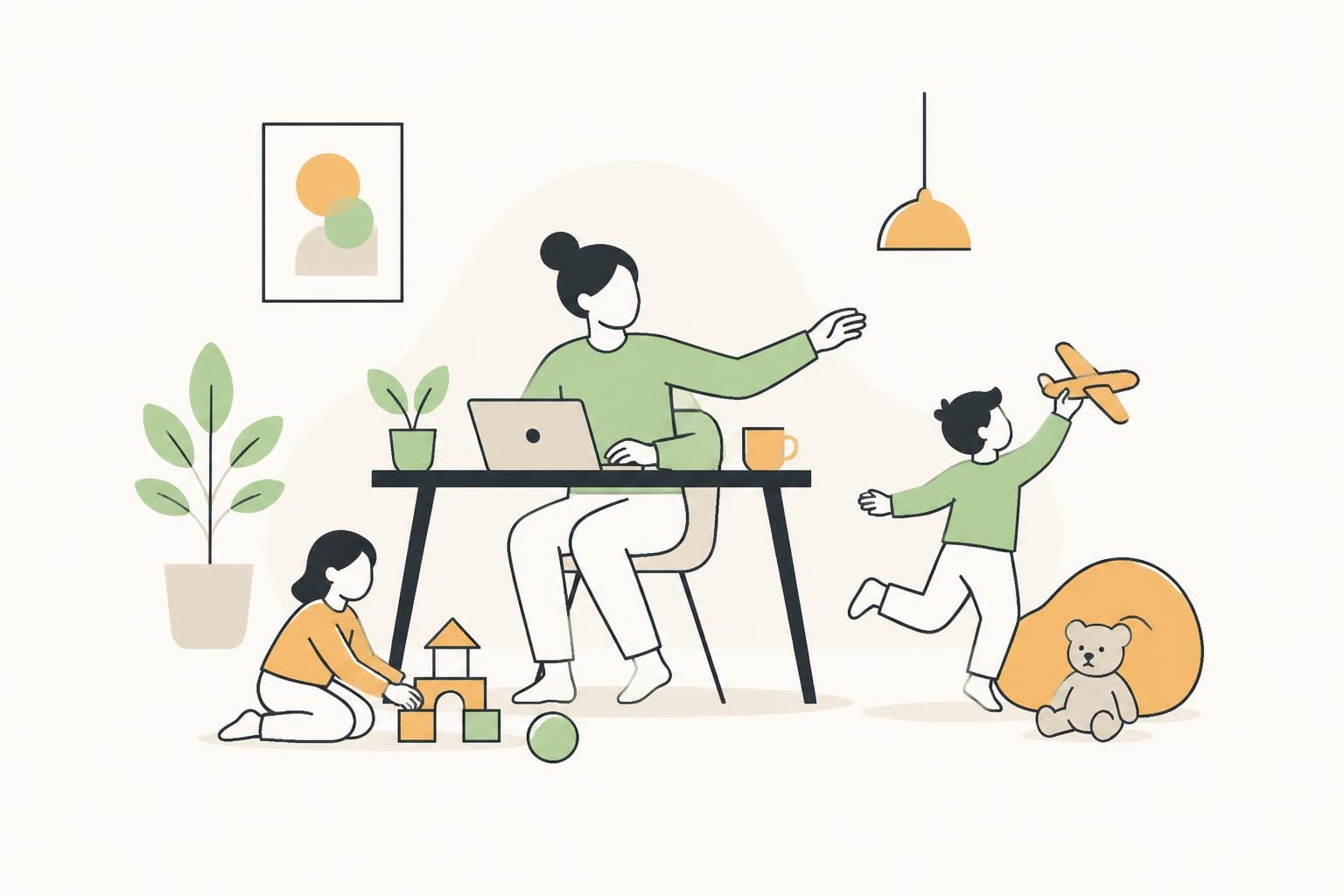 Illustration zum Beitrag: Herausforderung „Homeoffice mit Kindern“